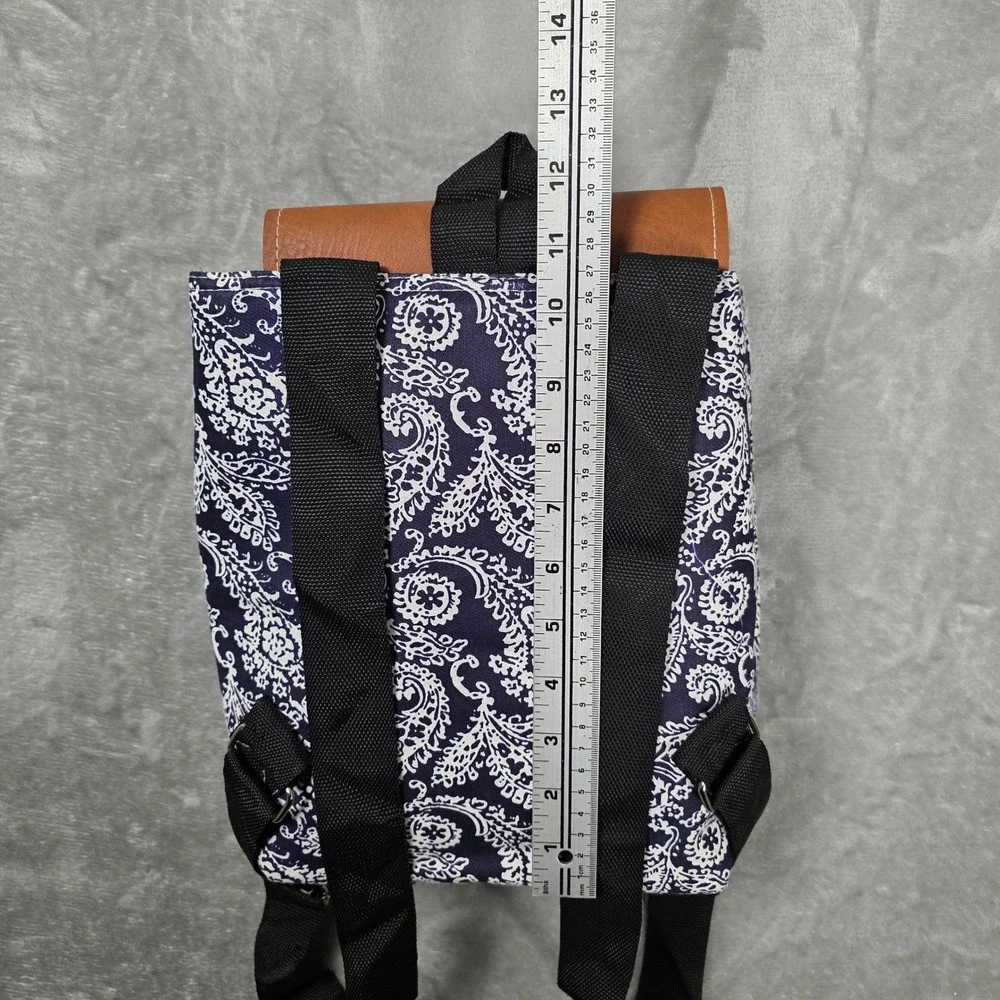 Unbranded Mini Backpack Women Small Navy White Paisley Fair Faux‎ Leather Trim